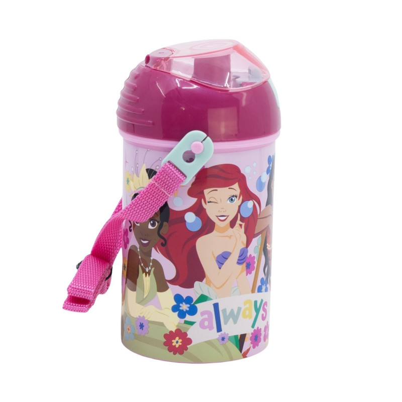 Botella 450ml C/Pajita+Correa Princesas