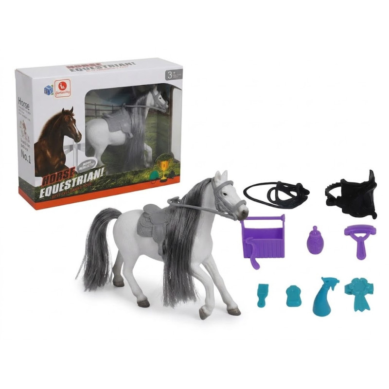 Set Caballo Crin Pelo c/Accesorios 18 cm