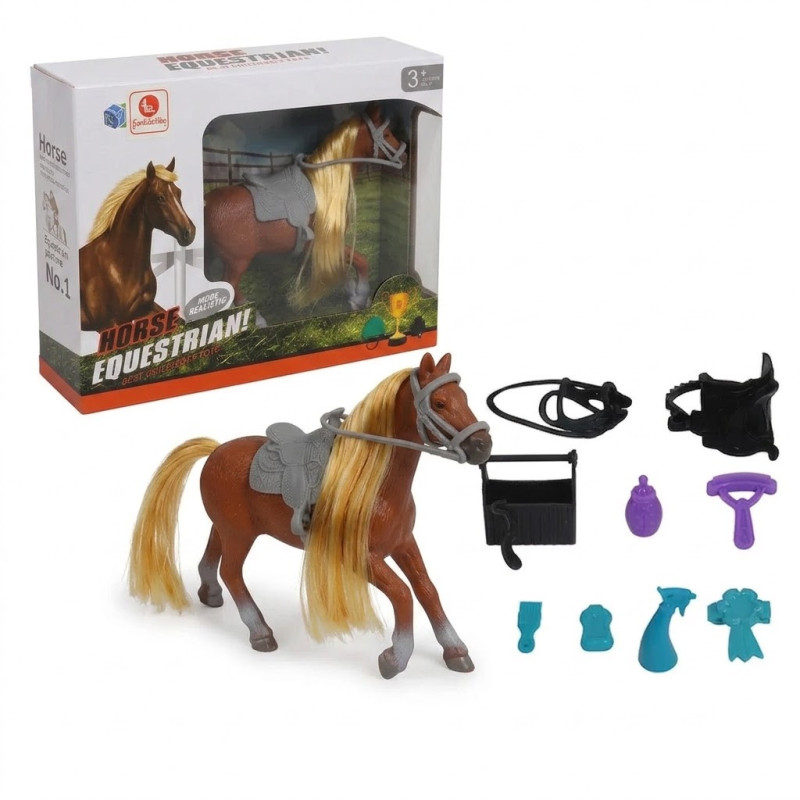 Set Caballo Crin Pelo c/Accesorios 18 cm