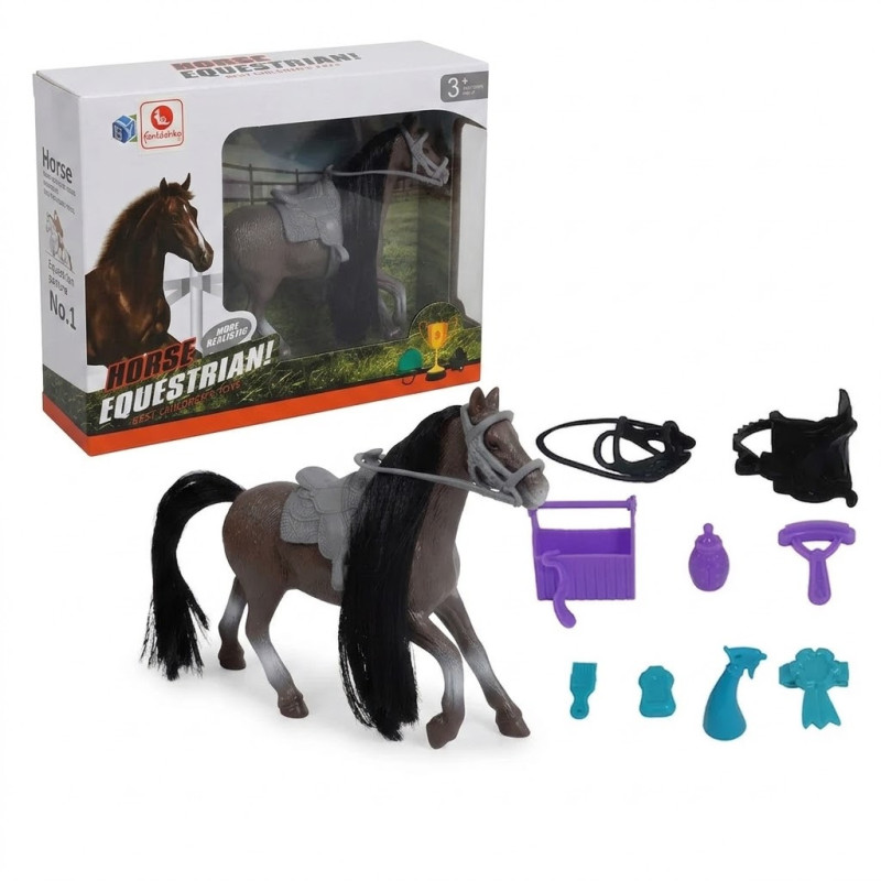 Set Caballo Crin Pelo c/Accesorios 18 cm