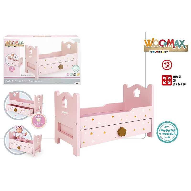 Woomax- Cama de Madera Muñecas